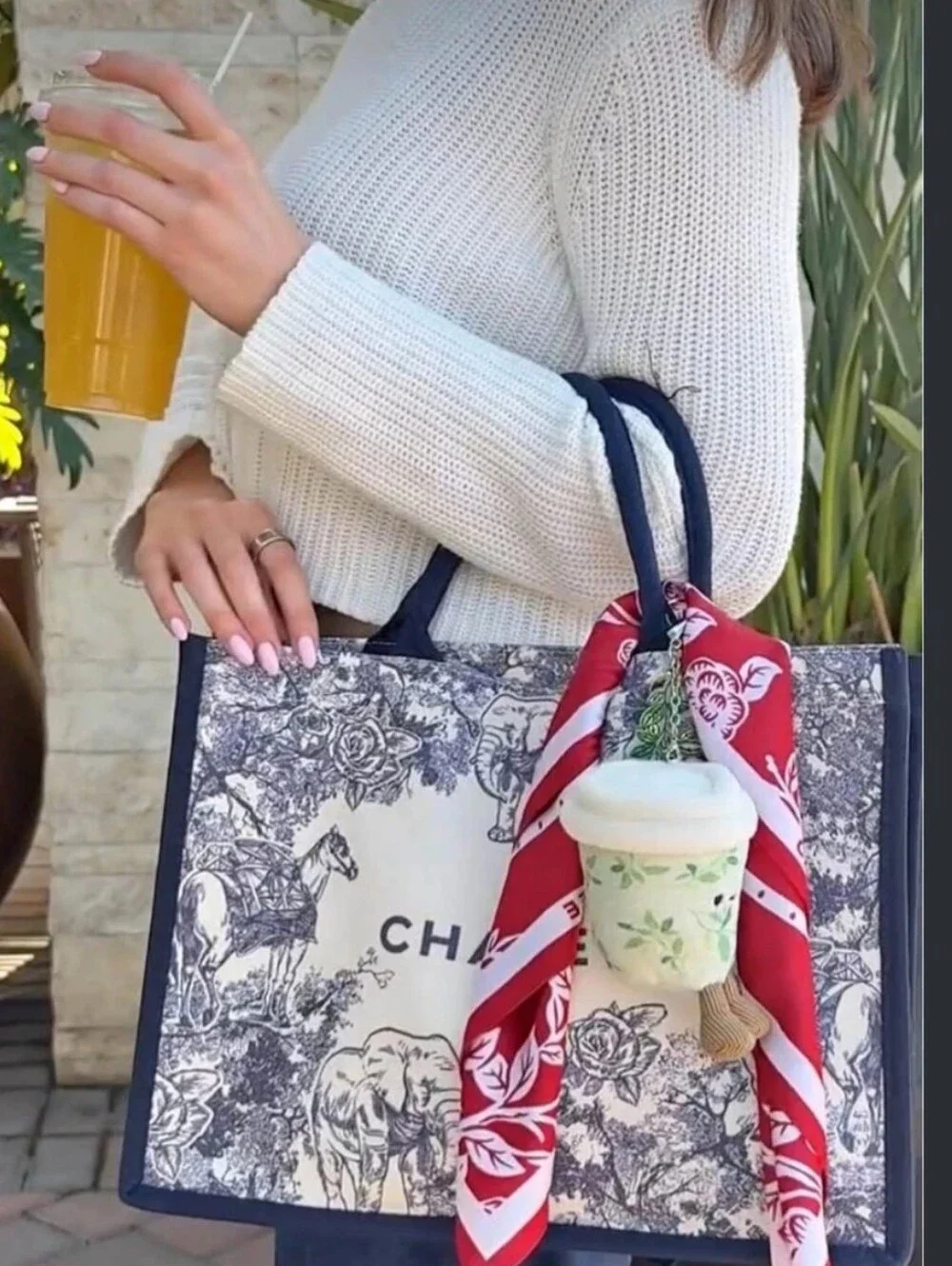 CHAGEE Navy & Cream Printed Tote Bag